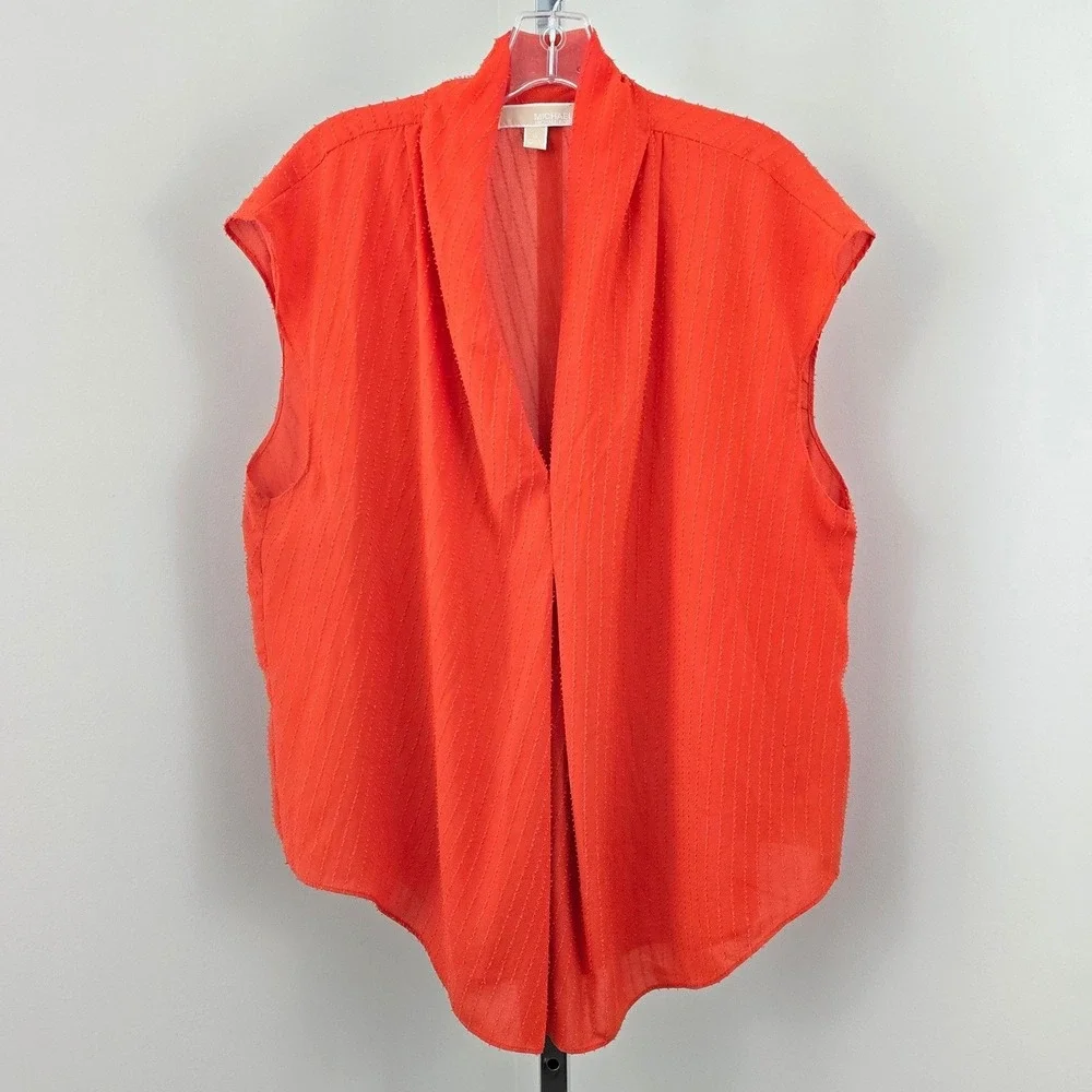 Michael‎ Kors Sleevless V-neck Gathered Front Top Orange 1X